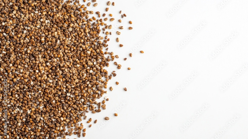 Heap of brown grain seeds on white background. Heap of brown grain seeds on white background.