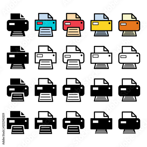 Set of Printer document web icon, printout machine technology flat sign vector illustration .