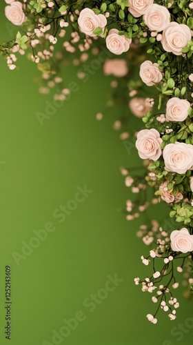 Romantic Spring Floral Arrangement with Soft Pink Roses on Lush Green Background for Elegant and Natural Decor