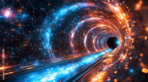 Cosmic tunnel through space and stars, futuristic travel