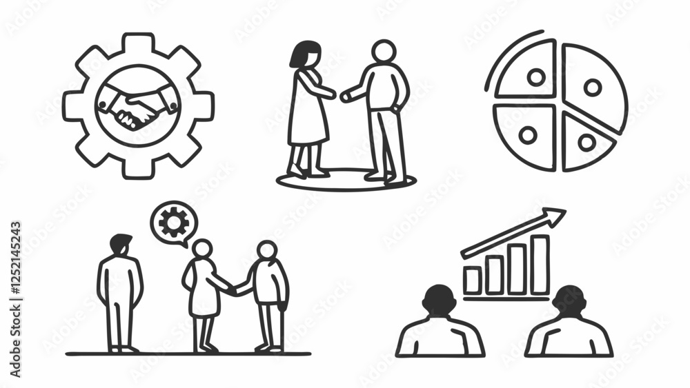 Business collaboration and growth visualized with icons. Business collaboration and growth visualized with icons.