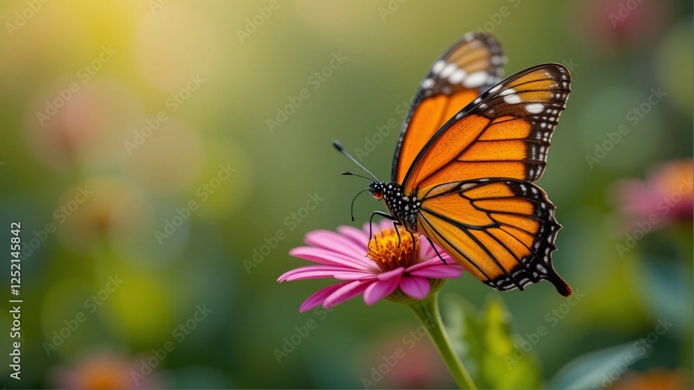 Obraz premium Beautiful Butterfly fly over Colorful Flower, nature background