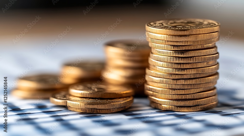 Golden Coins Stacked High Showing Financial Growth Golden Coins Stacked High Showing Financial Growth