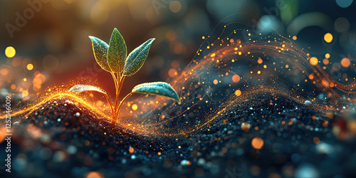 Holographic universe forming around a seedling plant in waves and particles with colorful vibration frequency