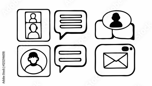 Simple Black Line Icons Representing Communication Methods