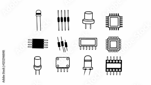 Simple Black and White Vector Illustrations of Electronic Components