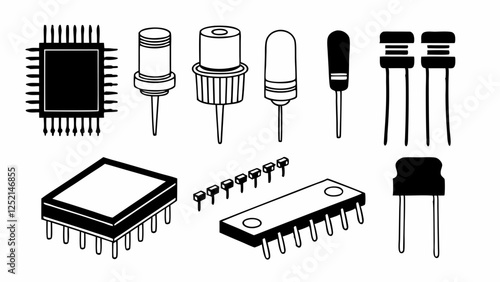 Vector Illustration of Various Electronic Components
