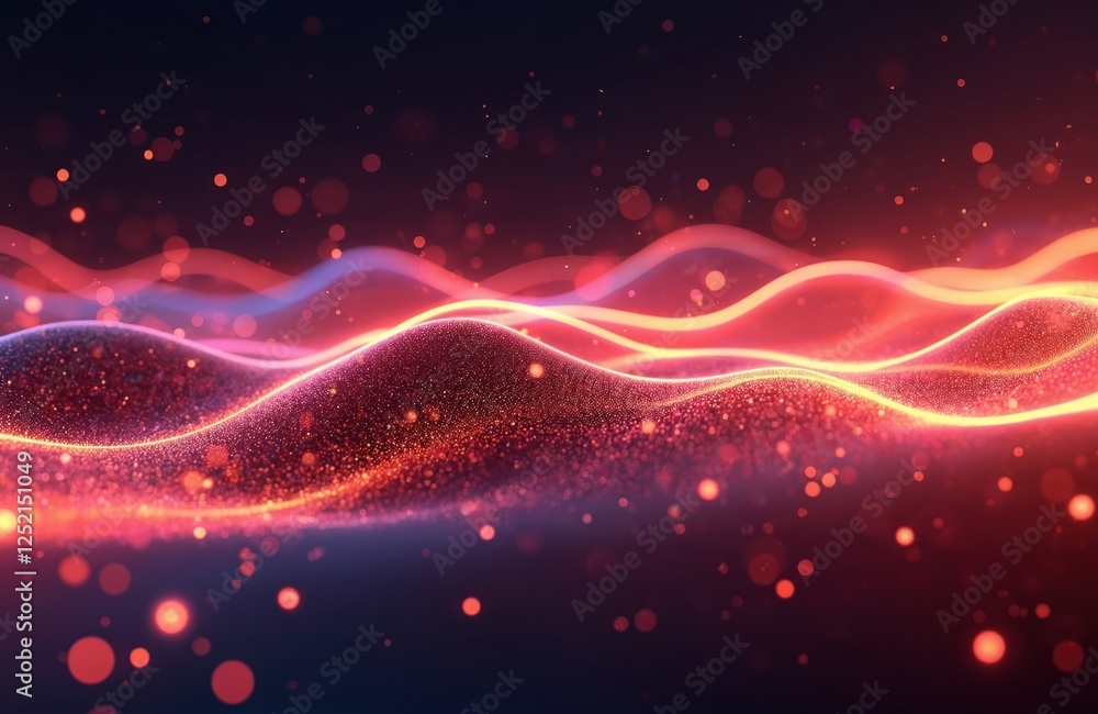 Fototapeta premium Abstract futuristic background with pink, red glowing neon wave lines, bokeh lights. Data transfer concept, fantastic design wallpaper. Great for presentation template or modern tech banner.