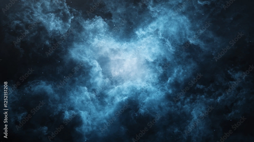 Mysterious blue nebula with swirling clouds and stars in background Mysterious blue nebula with swirling clouds and stars in background