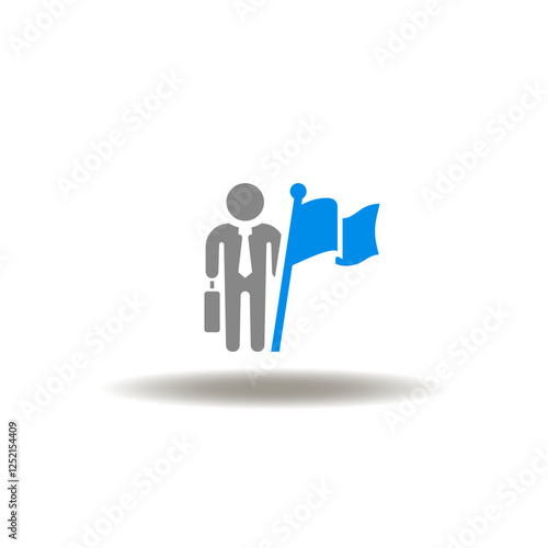 Vector illustration of business person and flag. Symbol of CIO Chief Information Officer. Icon of leadership.