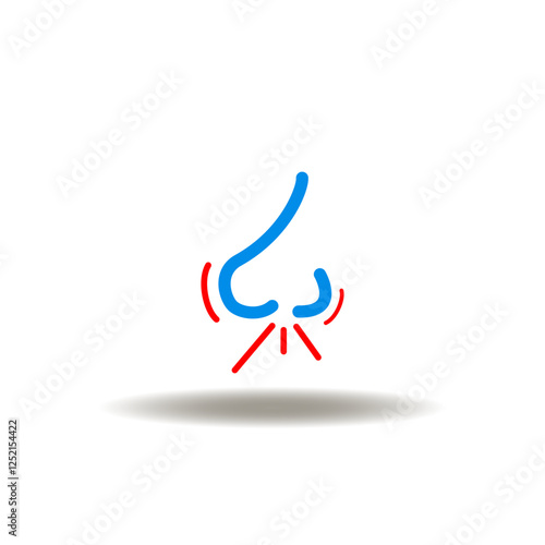 Vector illustration of nose sneeze. Symbol of allergy. Icon of sneezing, snot, nosebleed, nasal mucus. Pictogram of runny nose disease symptom.