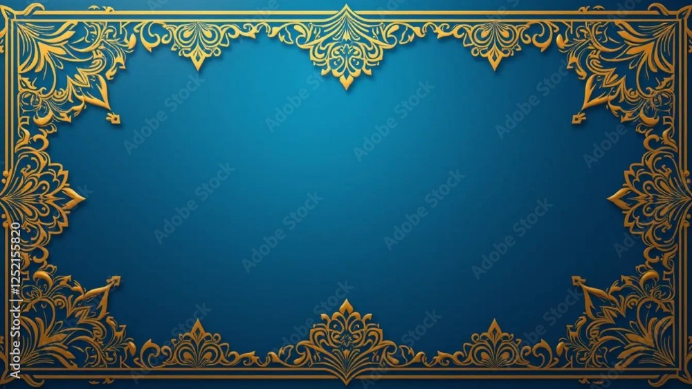 Obraz premium Blue background with islamic golden color ornaments, free space for text