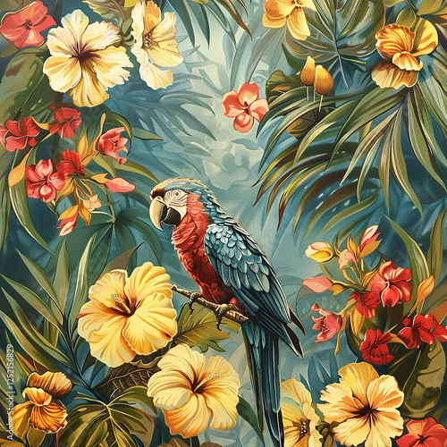 seamless pattern with bird and flowers