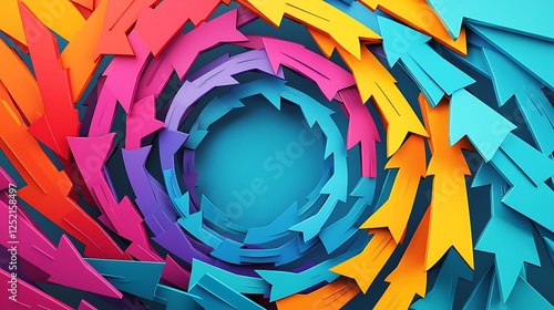 A vibrant spiral made geometric arrows illustrating innovation in the workplace