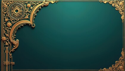 Islamic arabesque ornament border on gold background. Elegant arabic design frame. Ornate decor element with floral patterns for Ramadan, greeting cards. Luxury vintage wallpaper design.