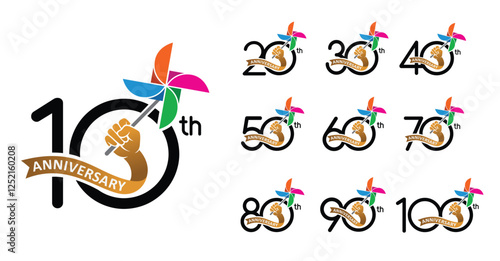 Set of anniversary paper pinwheel number