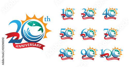 Set of anniversary fish number