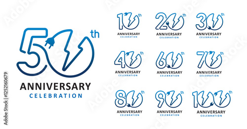 Set of anniversary design lightning bolt number