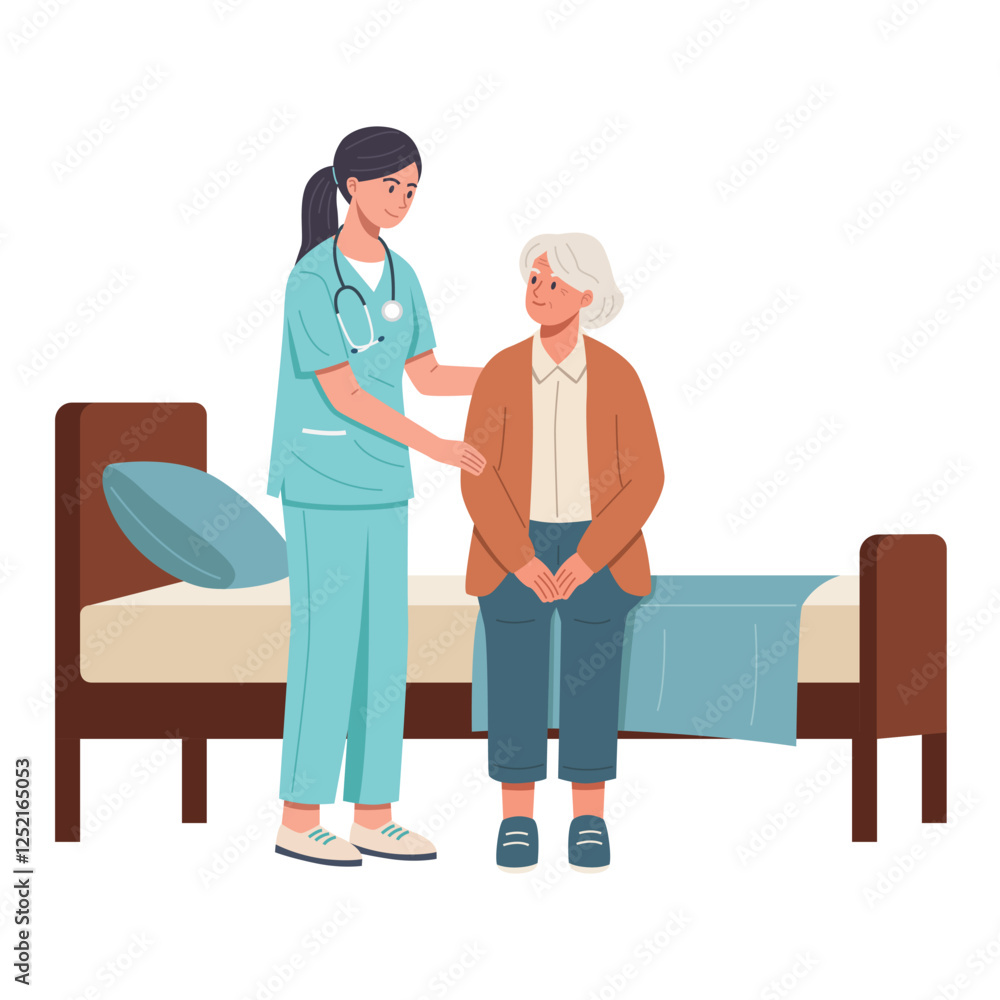 Obraz premium Nurse helping a senior get out of bed