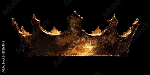 Glimmering golden crown isolated on a stark black background