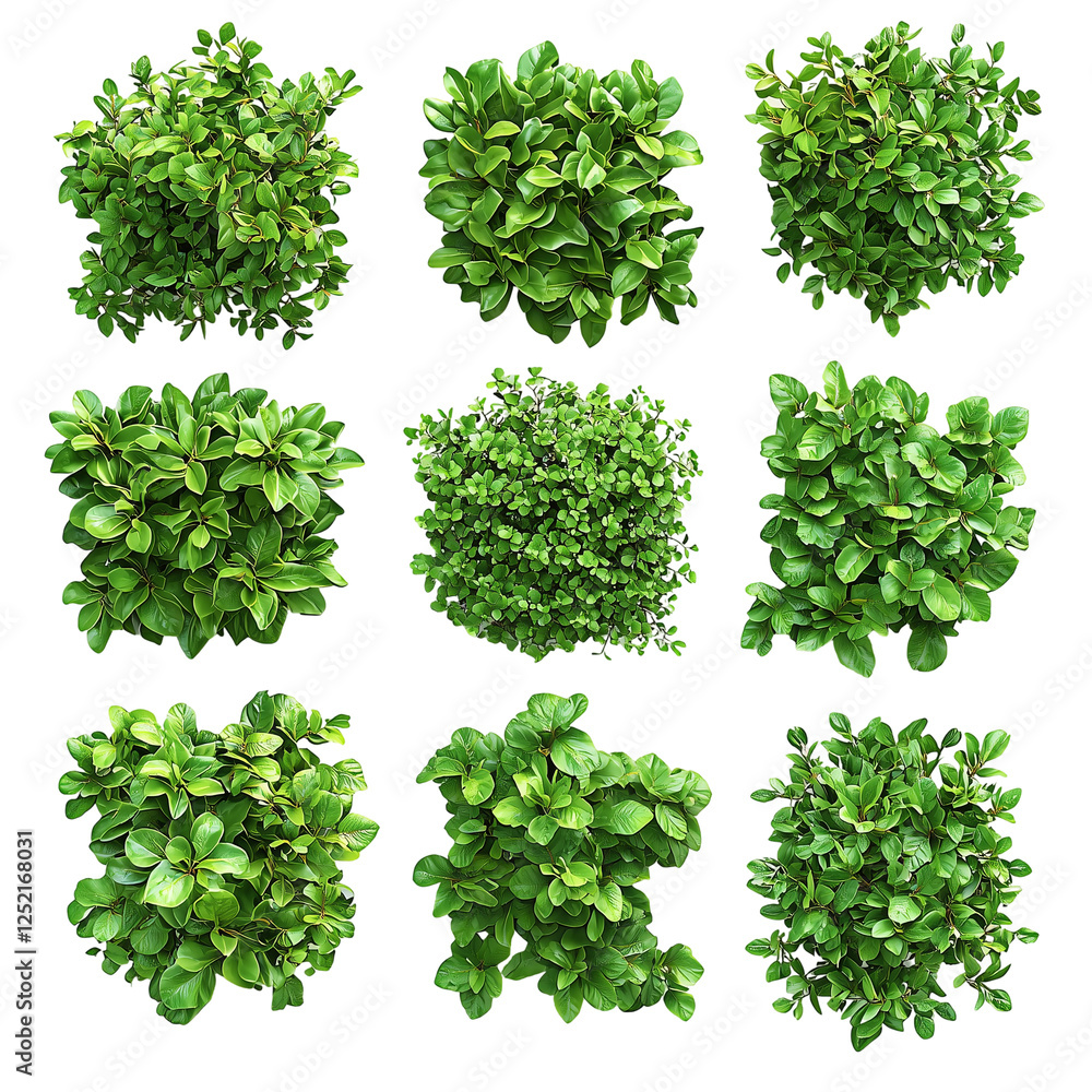 Set of Lush Garden Bushes with Vibrant Green Foliage, Isolated on White Background Set of Lush Garden Bushes with Vibrant Green Foliage, Isolated on White Background