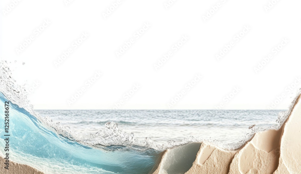 Fototapeta premium Tranquil Ocean Waves Crashing on a Soft Sandy Shoreline Scene