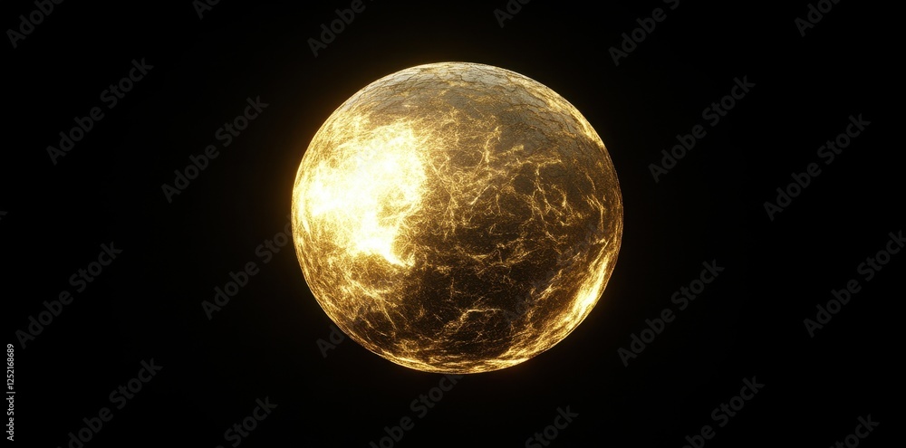 Obraz premium A radiant golden sphere shines against the black background