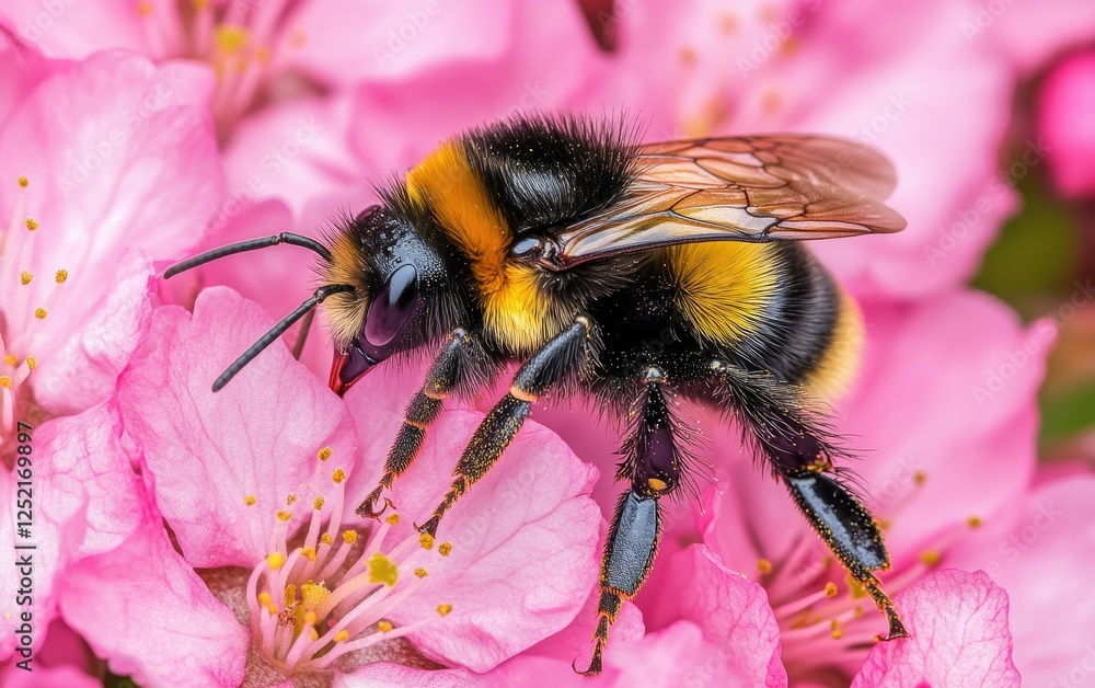 Bumblebee pollinating pink flower blossoms Bumblebee pollinating pink flower blossoms