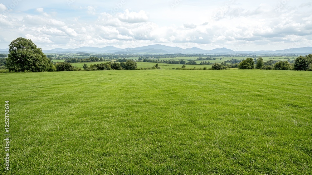 Obraz premium Rolling green hills landscape view, farmland background