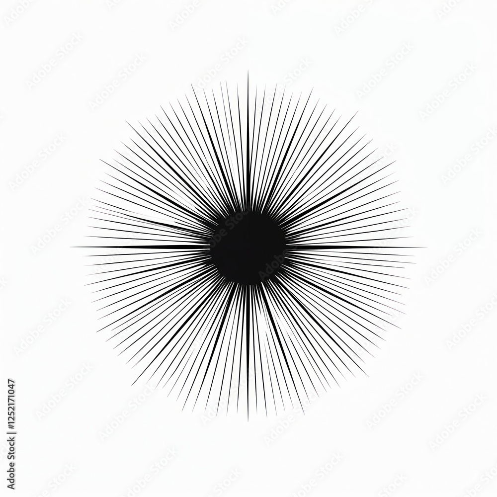 Obraz premium Star burst with retro line rays. Black sunbeam shine. Graphic element, sun illustration design. Vintage circle frame abstract drawing. Round old hipster style.