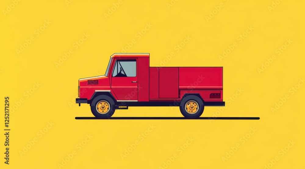Red Retro Truck Delivery on Yellow Backdrop. Red Retro Truck Delivery on Yellow Backdrop.
