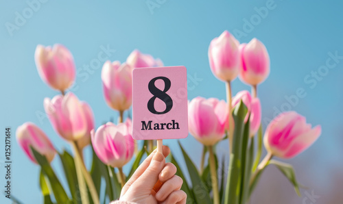 8 March card with pink tulips