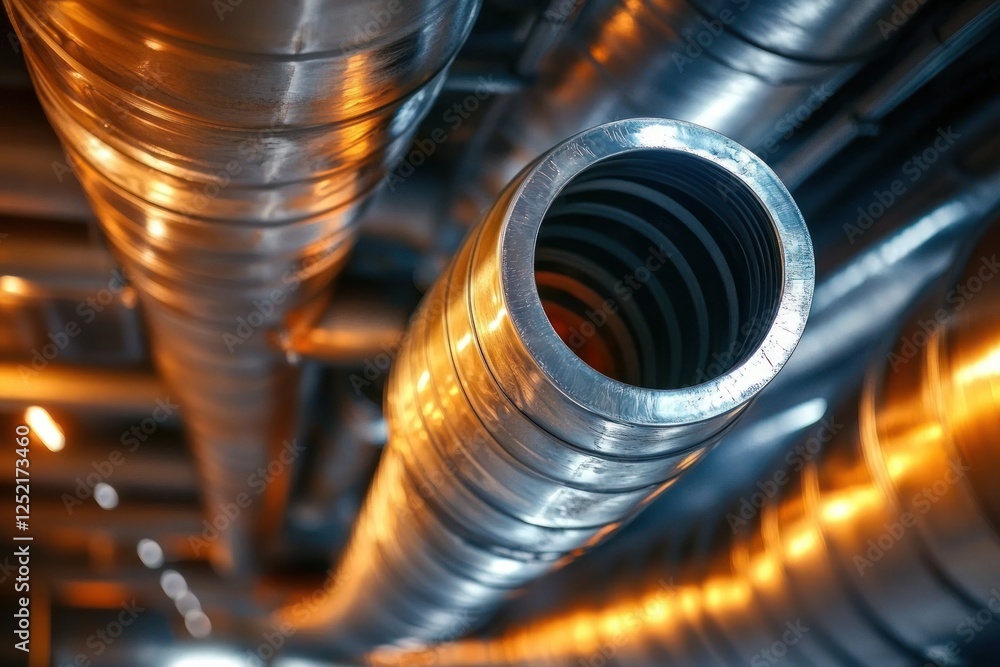 Detailed Closeup of HVAC Ventilation Ductwork and Metal Pipes for Home Improvement and Industrial Projects