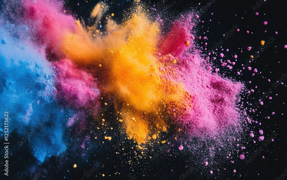 Fototapeta premium Colorful powder explosion, dark background, vibrant, creative design