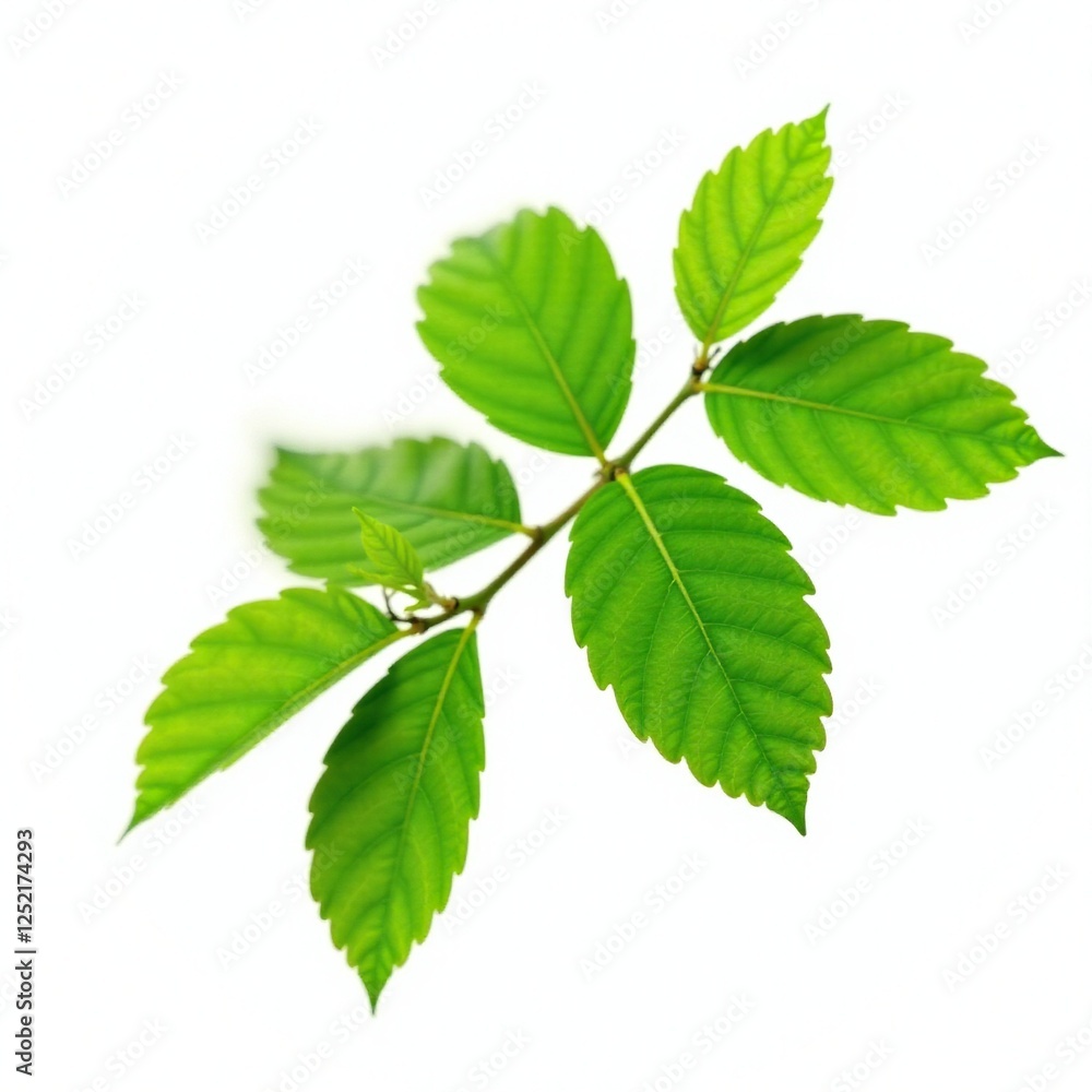 Fresh green leaves of a wild branch isolated on white, forest, nature, greenery Fresh green leaves of a wild branch isolated on white, forest, nature, greenery