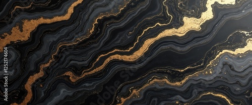 Panel kuchenny z motywem Luxury abstract fluid art marble background illustration with mixture of black, gray and gold. Modern design wallpaper, rock interior, granite detail decoration, creative surface.