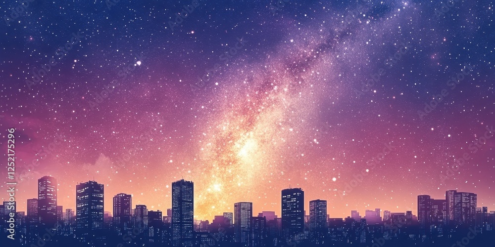 Animated cityscape with a stunning view of the starry night Animated cityscape with a stunning view of the starry night