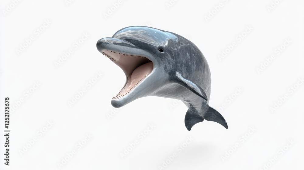 Fototapeta premium Playful Dolphin Jumping Out of Water with Mouth Wide Open