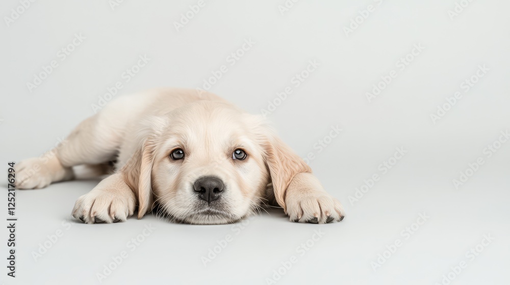 Sweet Golden Retriever Puppy Lying Down on Light Background Sweet Golden Retriever Puppy Lying Down on Light Background