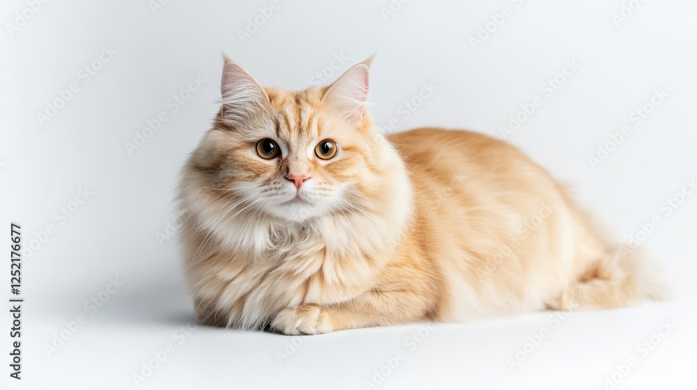 Fluffy Ginger Cat with Bright Eyes Posing on White Background Fluffy Ginger Cat with Bright Eyes Posing on White Background