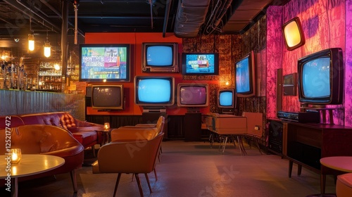 Retro TV Lounge: A Nostalgic Bar Interior