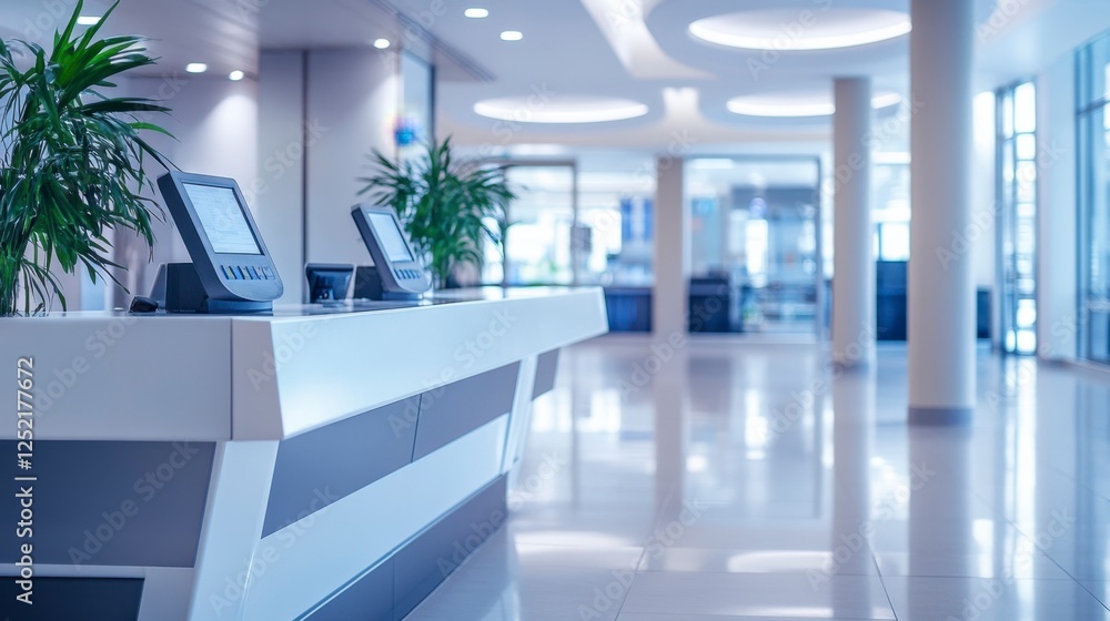 Fototapeta premium Modern bank interior with sleek design and customer service focus