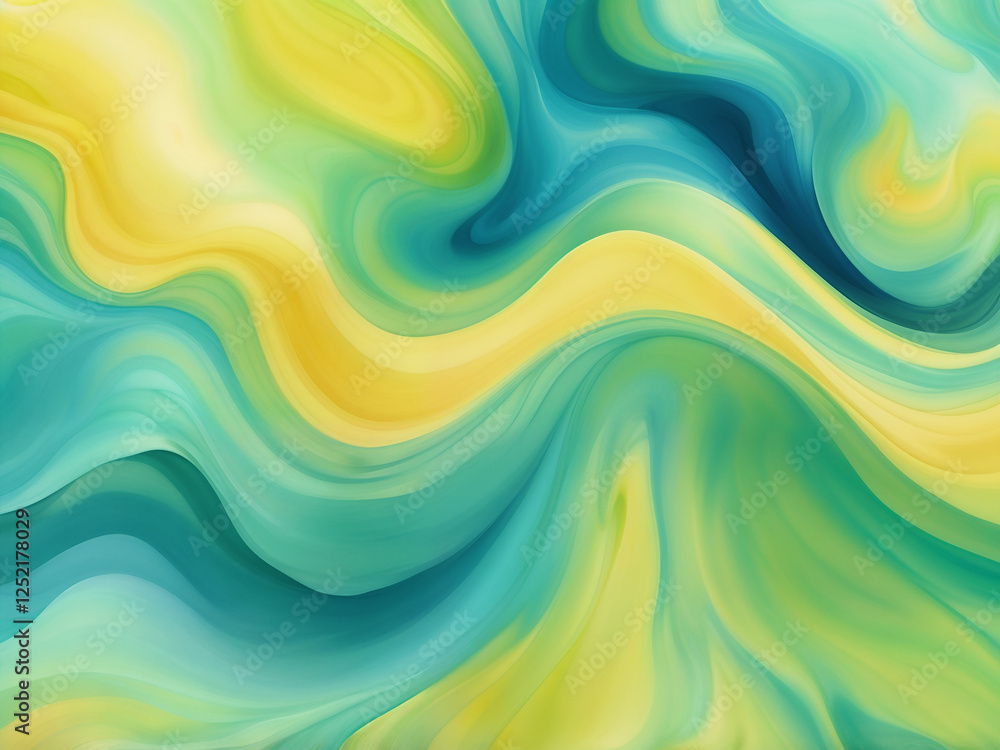 Abstract glow Bright tender wavy yellow, green and blue fluid digital watercolor illustration background Abstract glow Bright tender wavy yellow, green and blue fluid digital watercolor illustration background