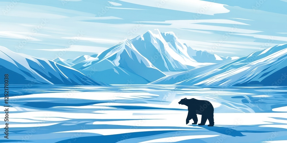 A solitary polar bear walks across a frozen landscape