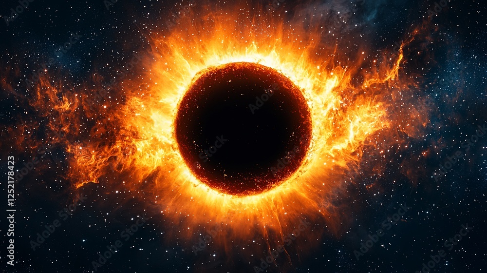 Fiery celestial body in space, possibly a solar flare Fiery celestial body in space, possibly a solar flare