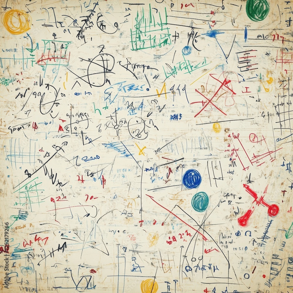 Chaotic scribbles on a textured off white background in colors Chaotic scribbles on a textured off white background in colors