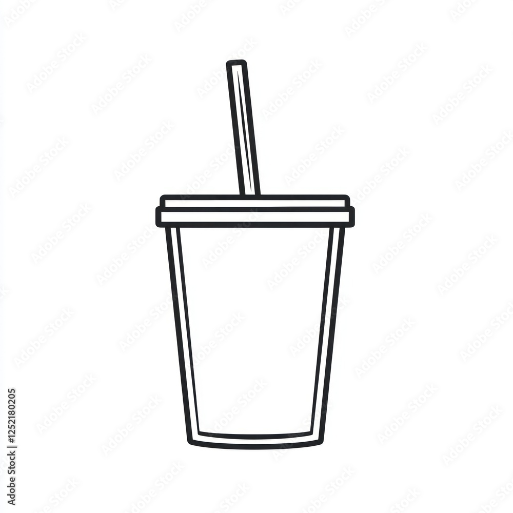 Simple outline of a disposable paper cup with a straw Simple outline of a disposable paper cup with a straw