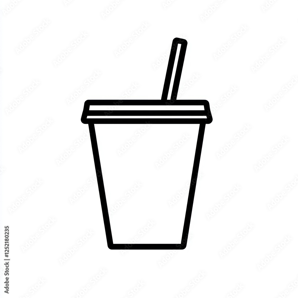 Obraz premium Outline illustration of a disposable paper cup with straw