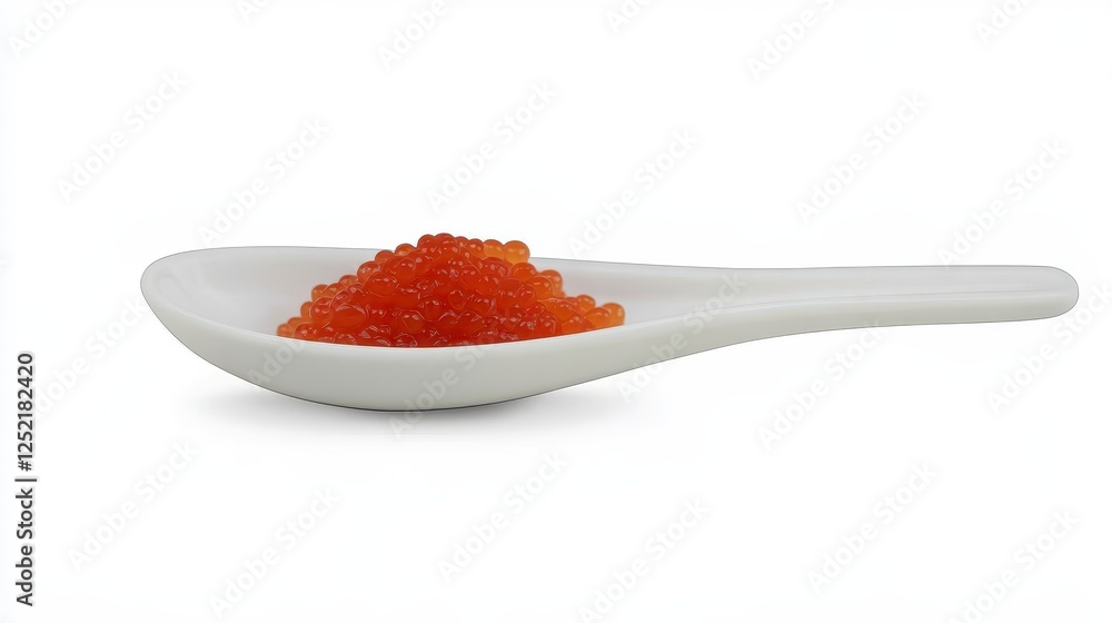 Fresh Orange Caviar Served on Elegant White Spoon Isolated Background Fresh Orange Caviar Served on Elegant White Spoon Isolated Background