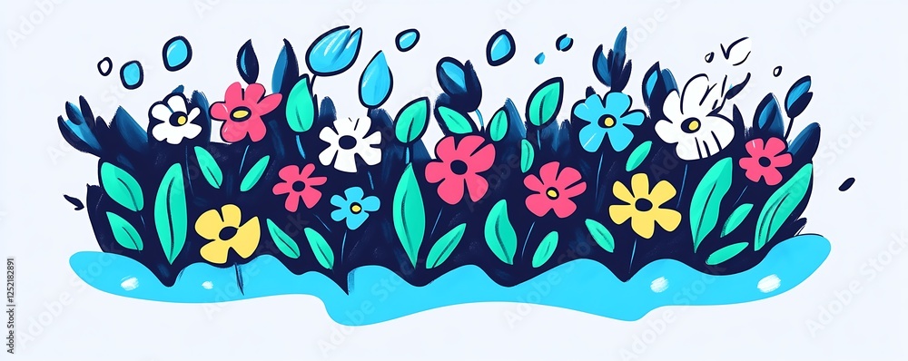 Naklejka premium Vibrant Floral Arrangement: A Colorful Springtime Bouquet of Flowers and Leaves